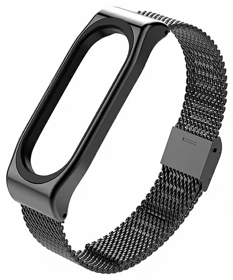 Ремешок сетчатый металлический с застежкой для Mi Band 5, черный фото 1